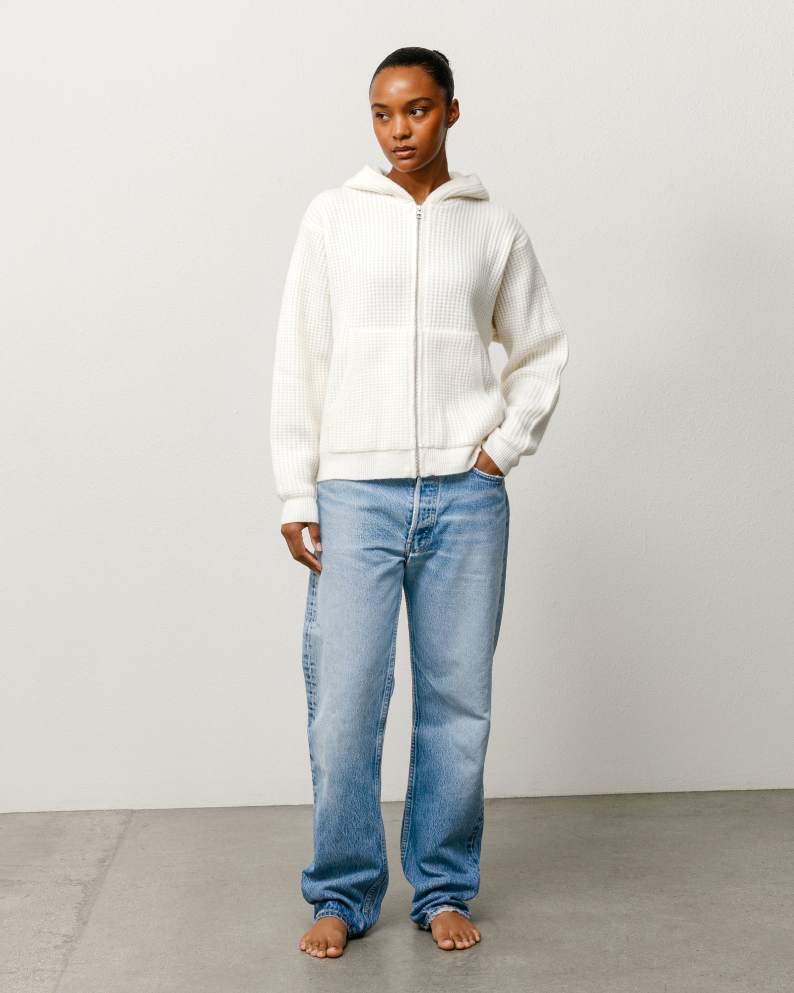 Waffle Cashmere Zip Hood Sweater – Ivory | Tops & Knits | Stüssy