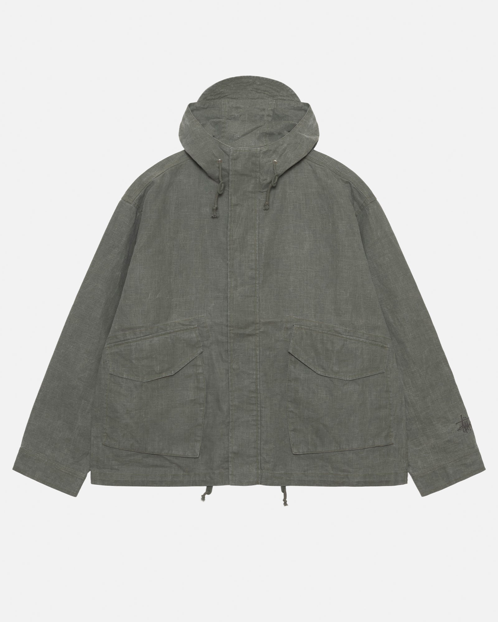 STUSSY SHORT PARKA WAXED LINEN OLIVE OUTERWEAR