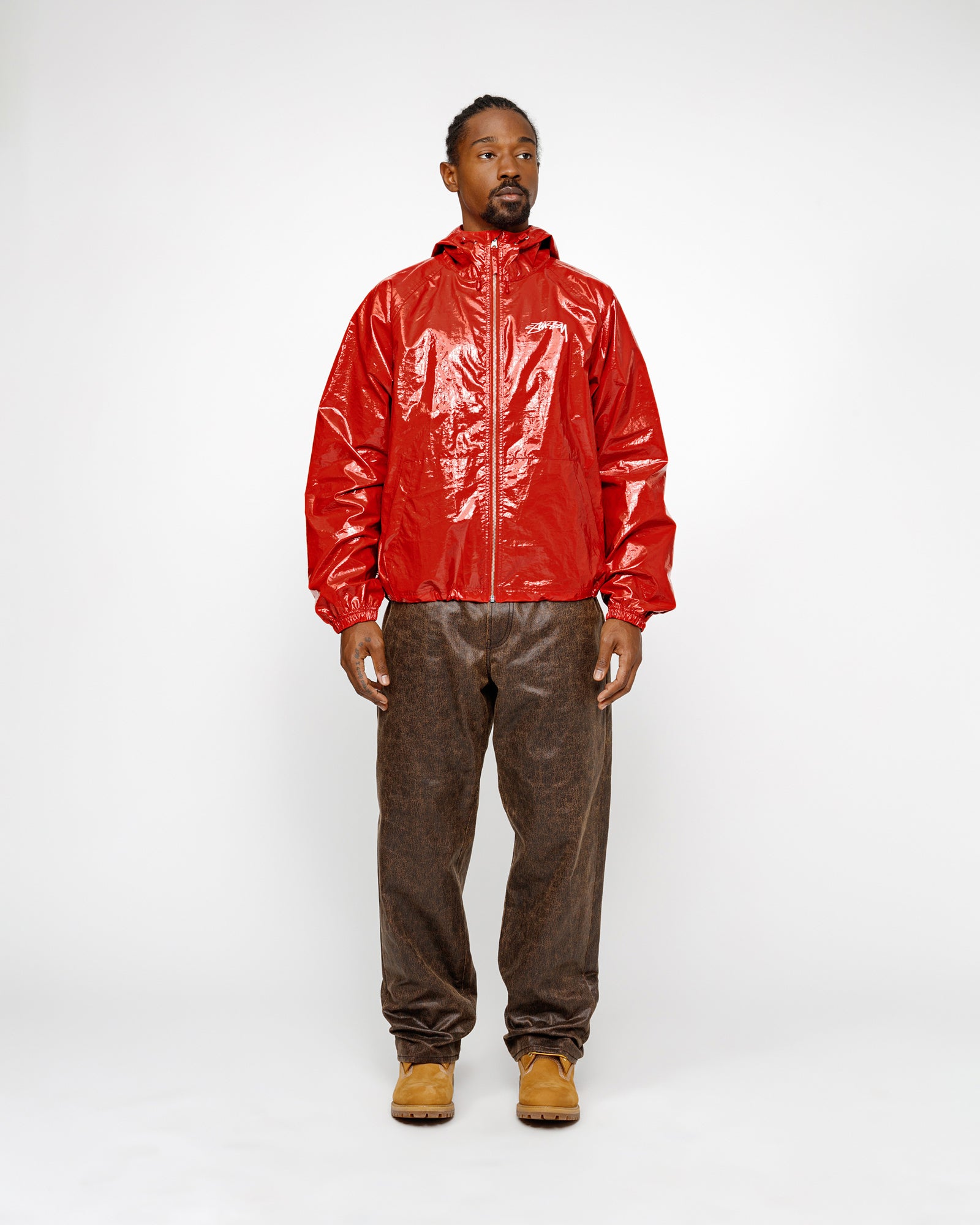 STUSSY BEACH SHELL COATED RIPSTOP RED OUTERWEAR