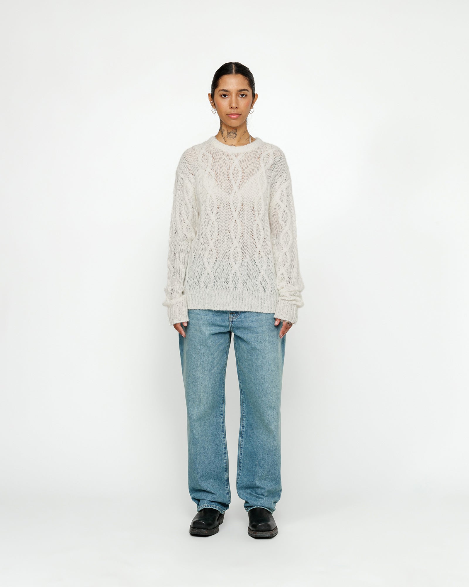 STUSSY CABLE LOOSE KNIT SWEATER IVORY KNIT