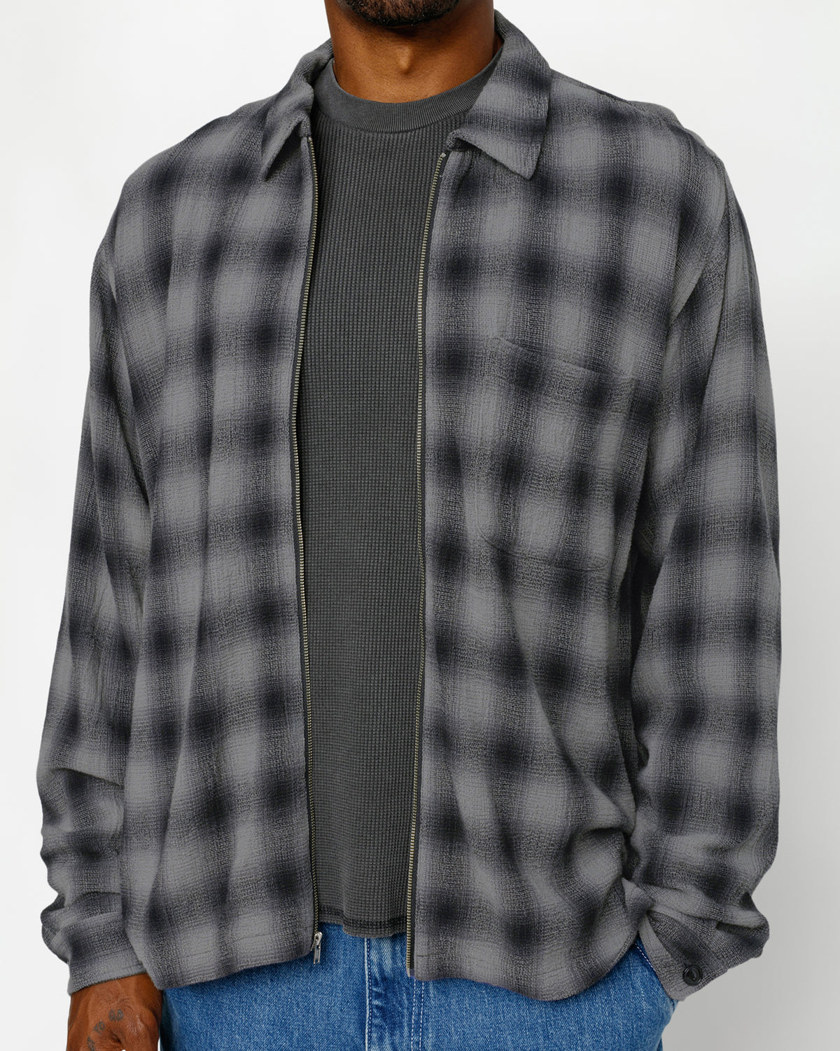 Zip Shirt Twisted Yarn Plaid in charcoal – Stüssy