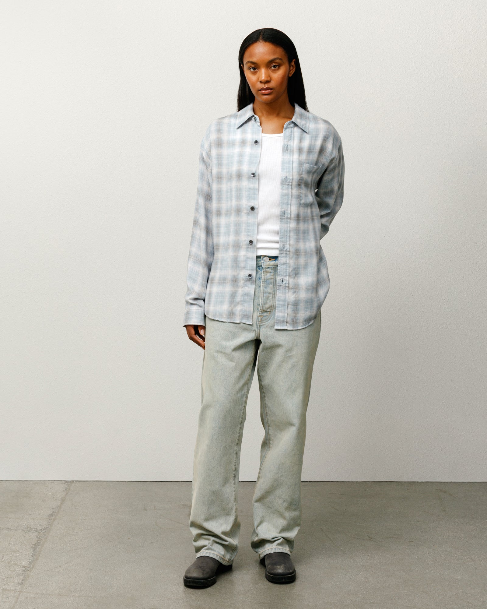 Matthew Plaid Shirt Sd Unisex Long Sleeve In Lt. Blue