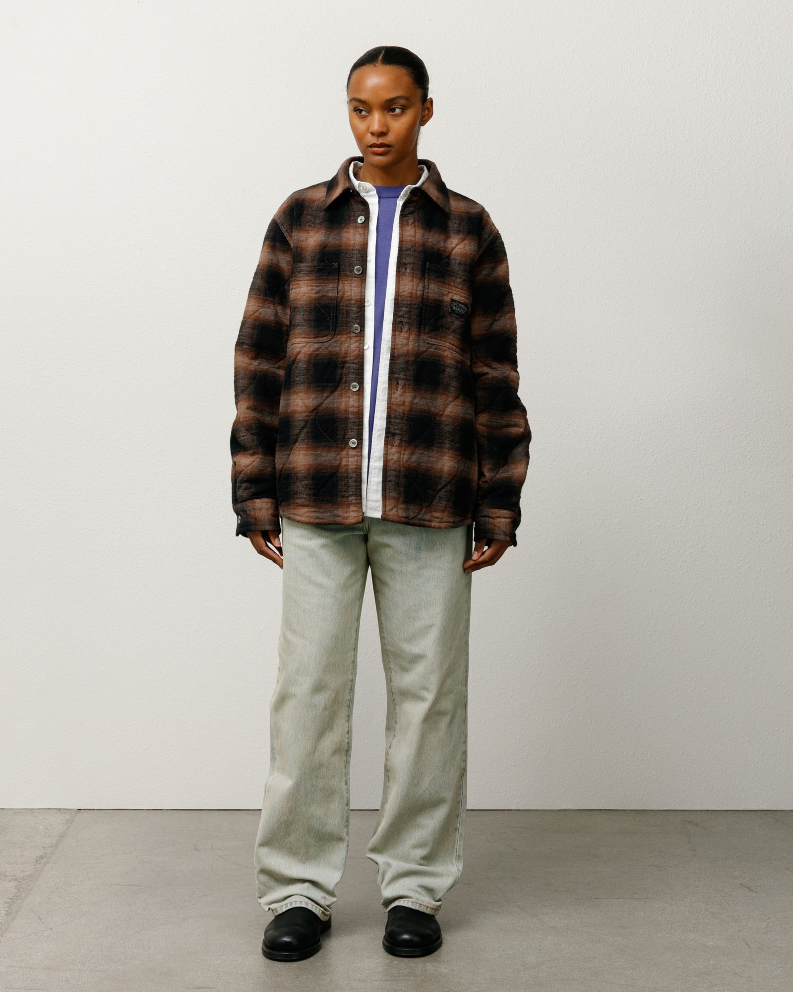 QUILTED PLAID SHIRT JACKET