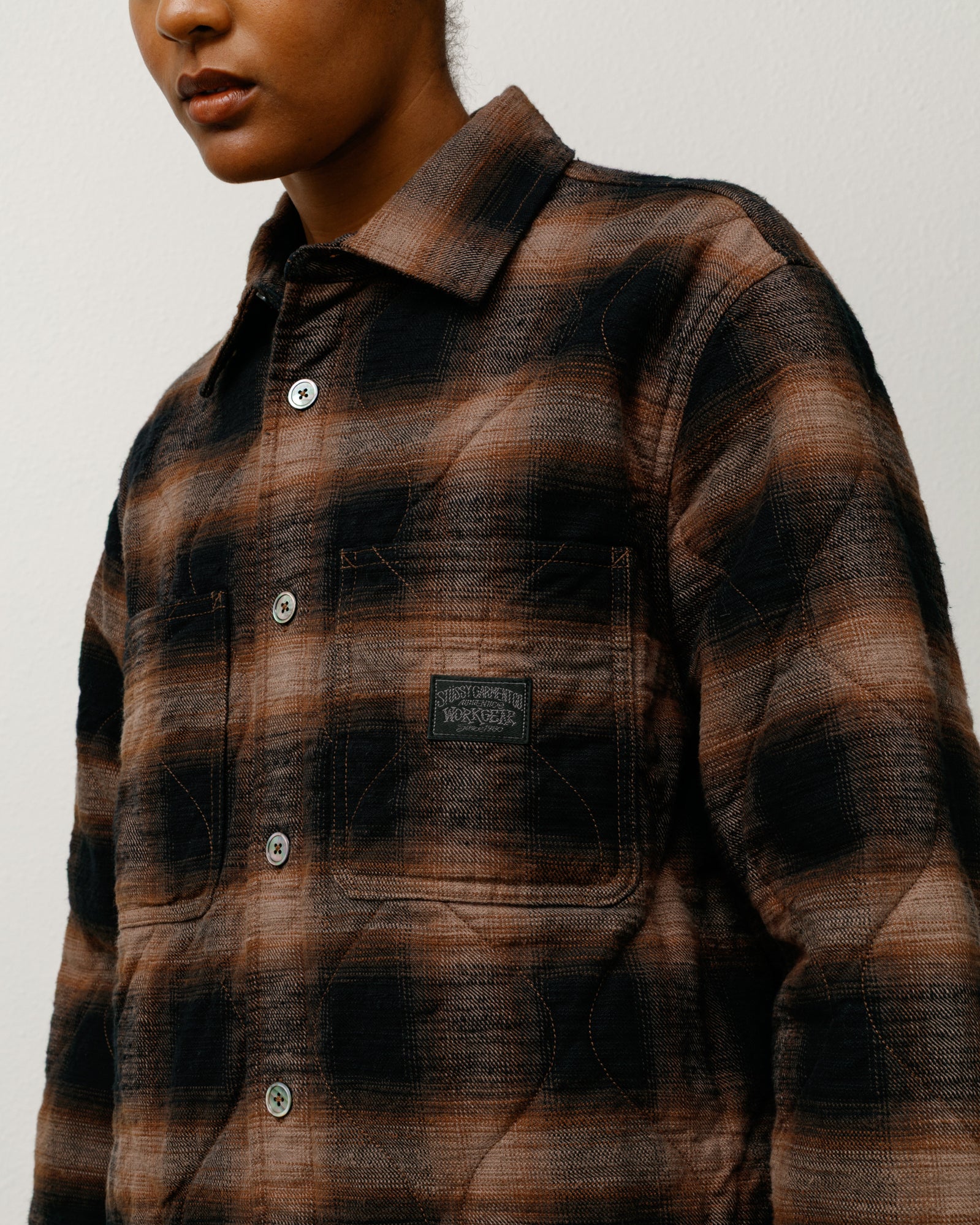 トップス stussy QUILTED PLAID SHIRT JACKET s Quilted Plaid Shirt Jacket – Brown | Tops & Shirts | Stüssy