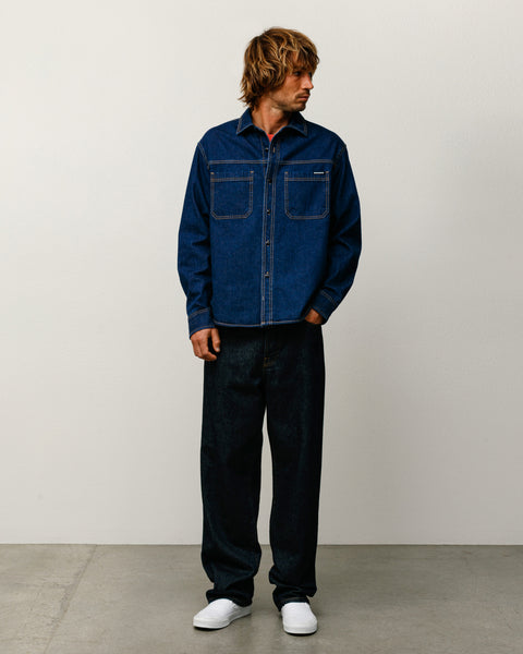 Work Denim Shirt Mens Long Sleeve In Dark Denim