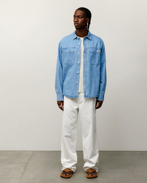 Work Denim Shirt Mens Long Sleeve In Light Denim