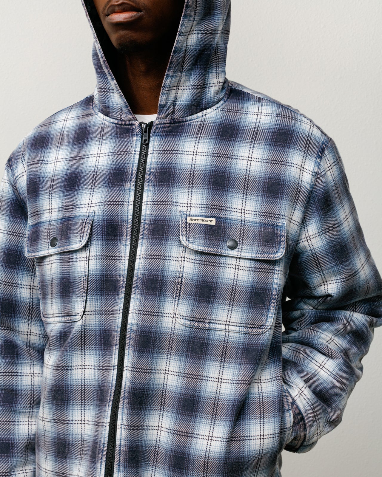 Zip Hooded Plaid Shirt – Blue | Outerwear | Stüssy