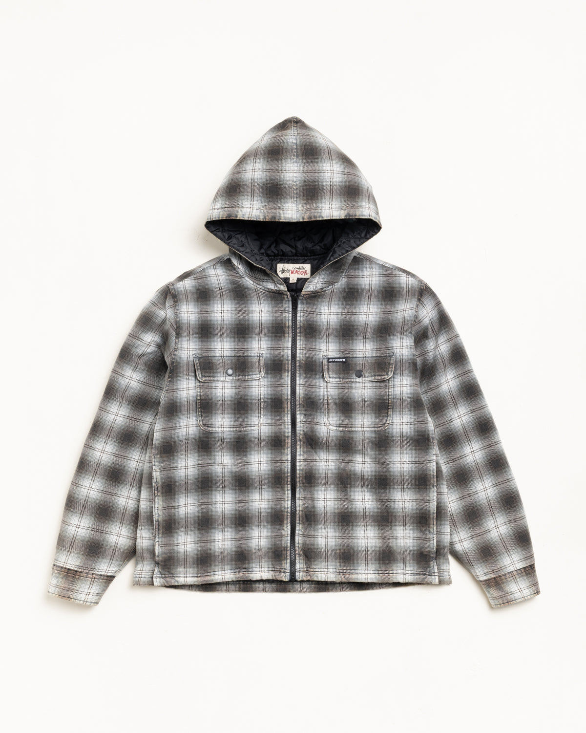 Zip Hooded Plaid Shirt – Charcoal | Outerwear | Stüssy