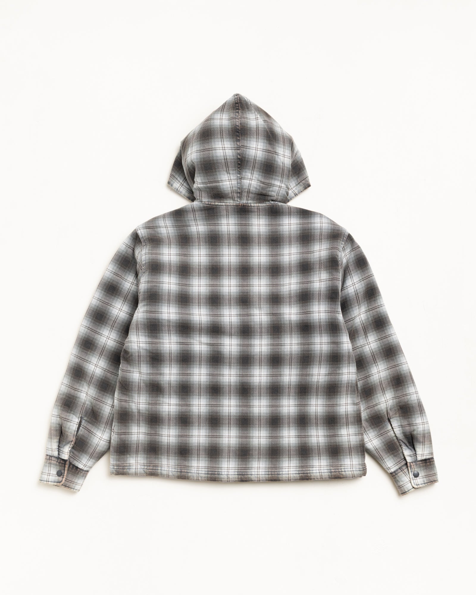 Zip Hooded Plaid Shirt Mens Long Sleeve In Charcoal