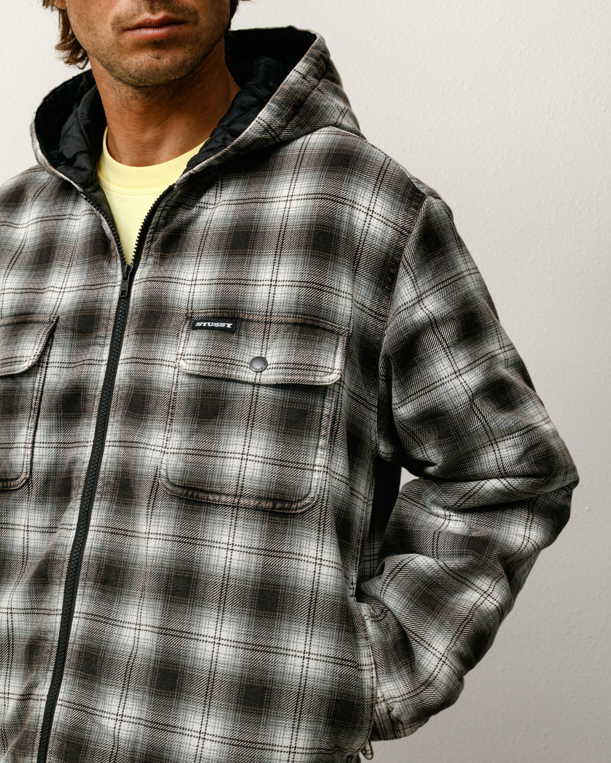 Zip Hooded Plaid Shirt – Charcoal | Outerwear | Stüssy