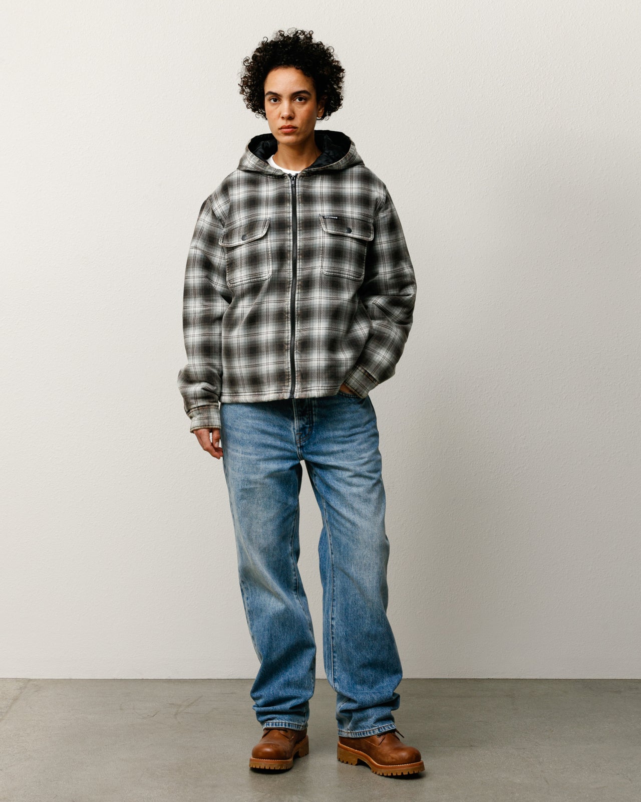 Zip Hooded Plaid Shirt – Charcoal | Outerwear | Stüssy