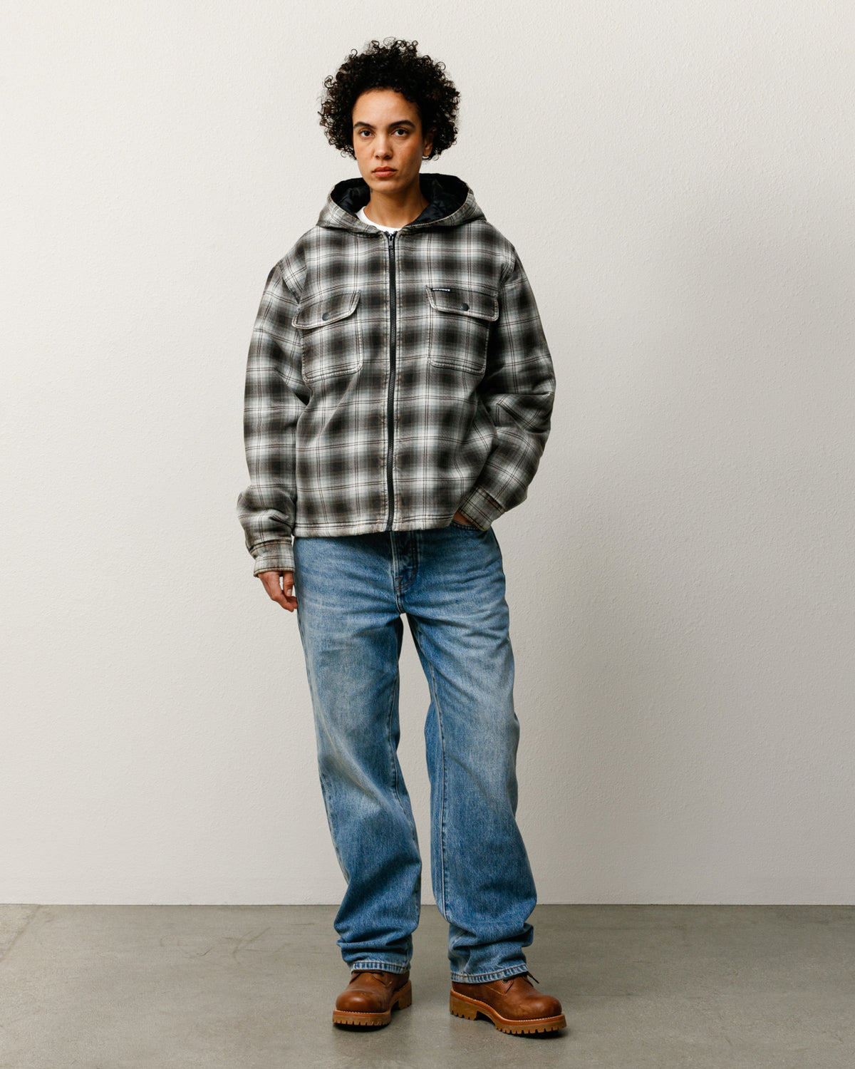 Zip Hooded Plaid Shirt – Charcoal | Outerwear | Stüssy