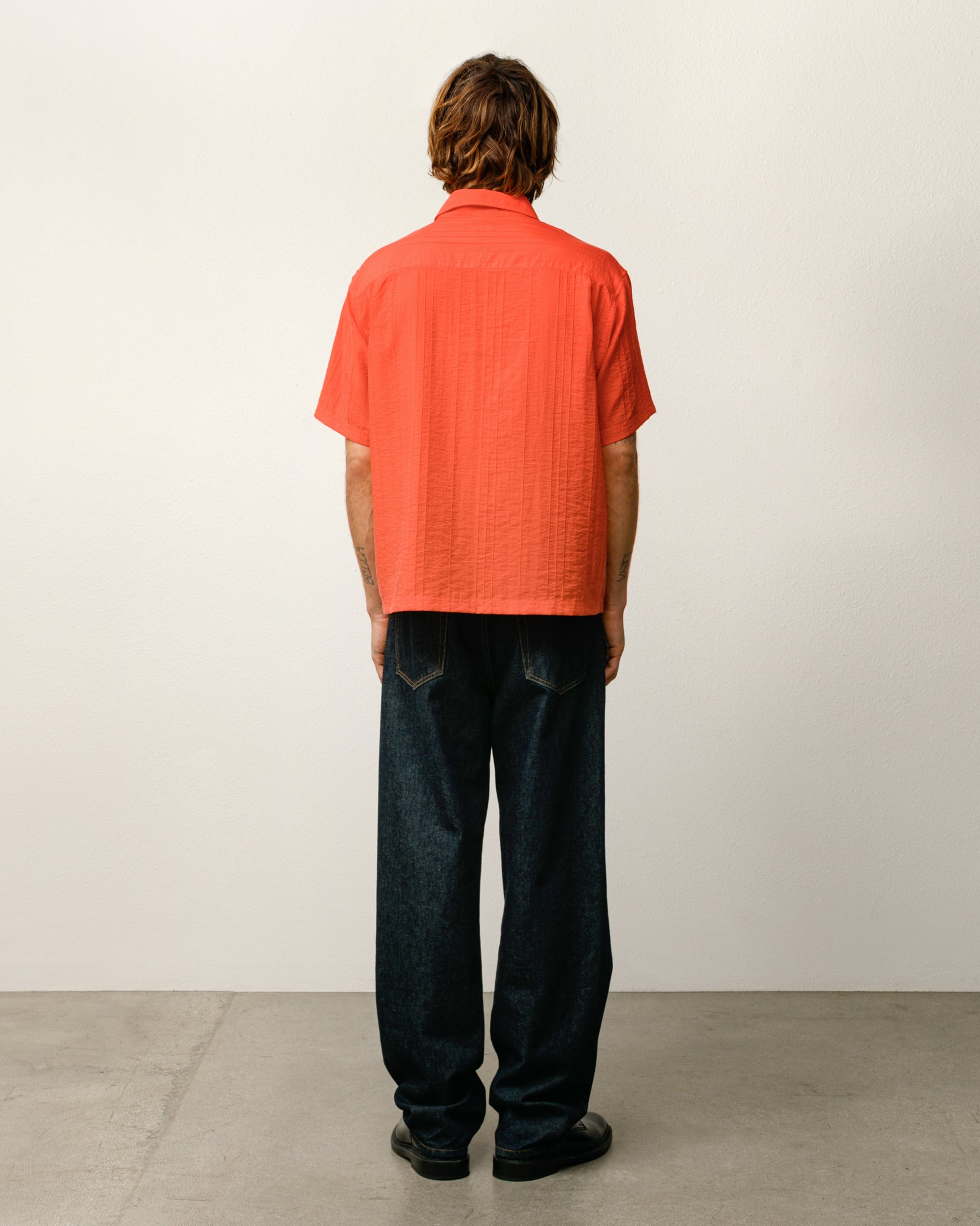 Pleated Textured Shirt – Red | Tops & Shirts | Stüssy