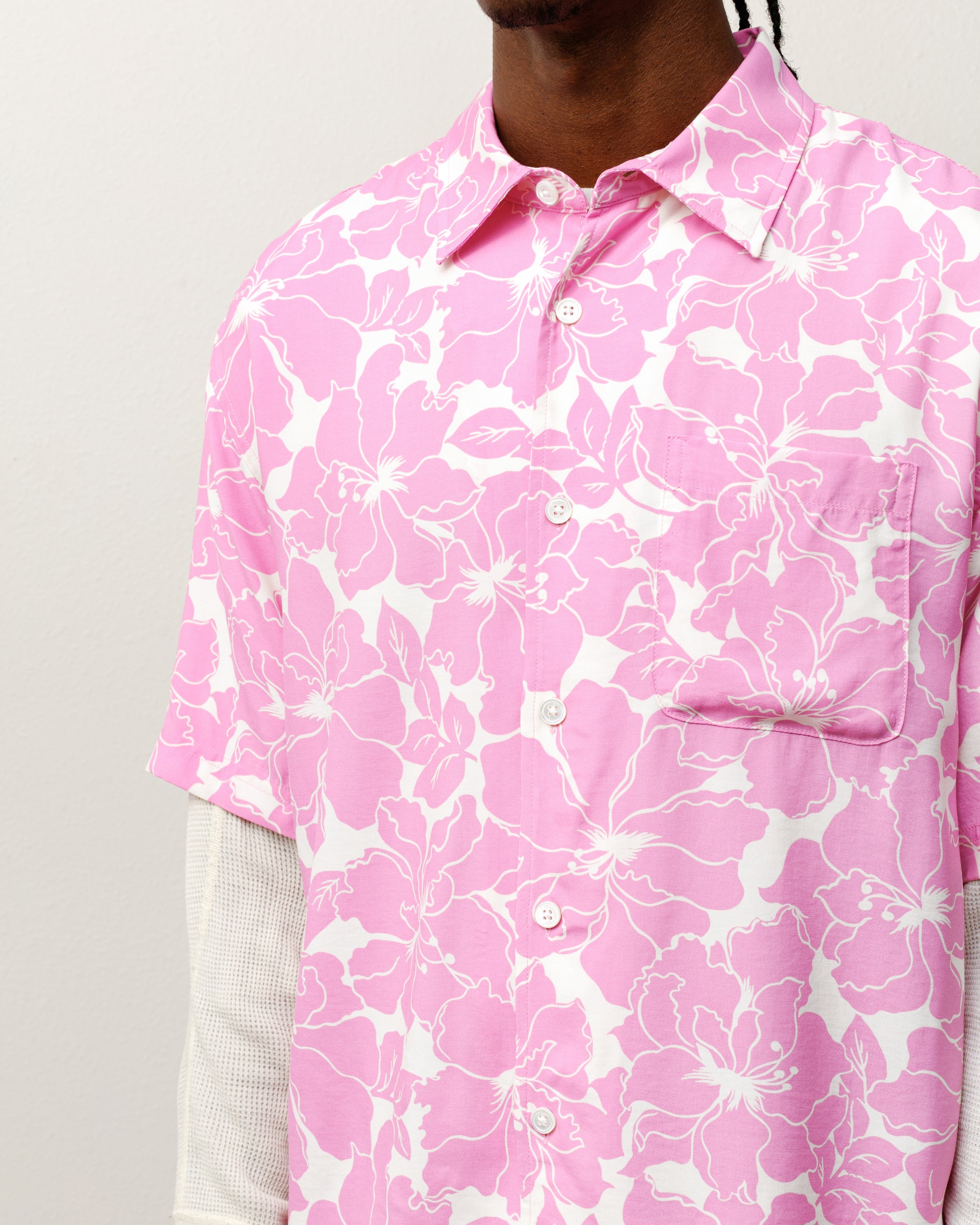 Floral Hawaiian Shirt Mens Short Sleeve In Pink