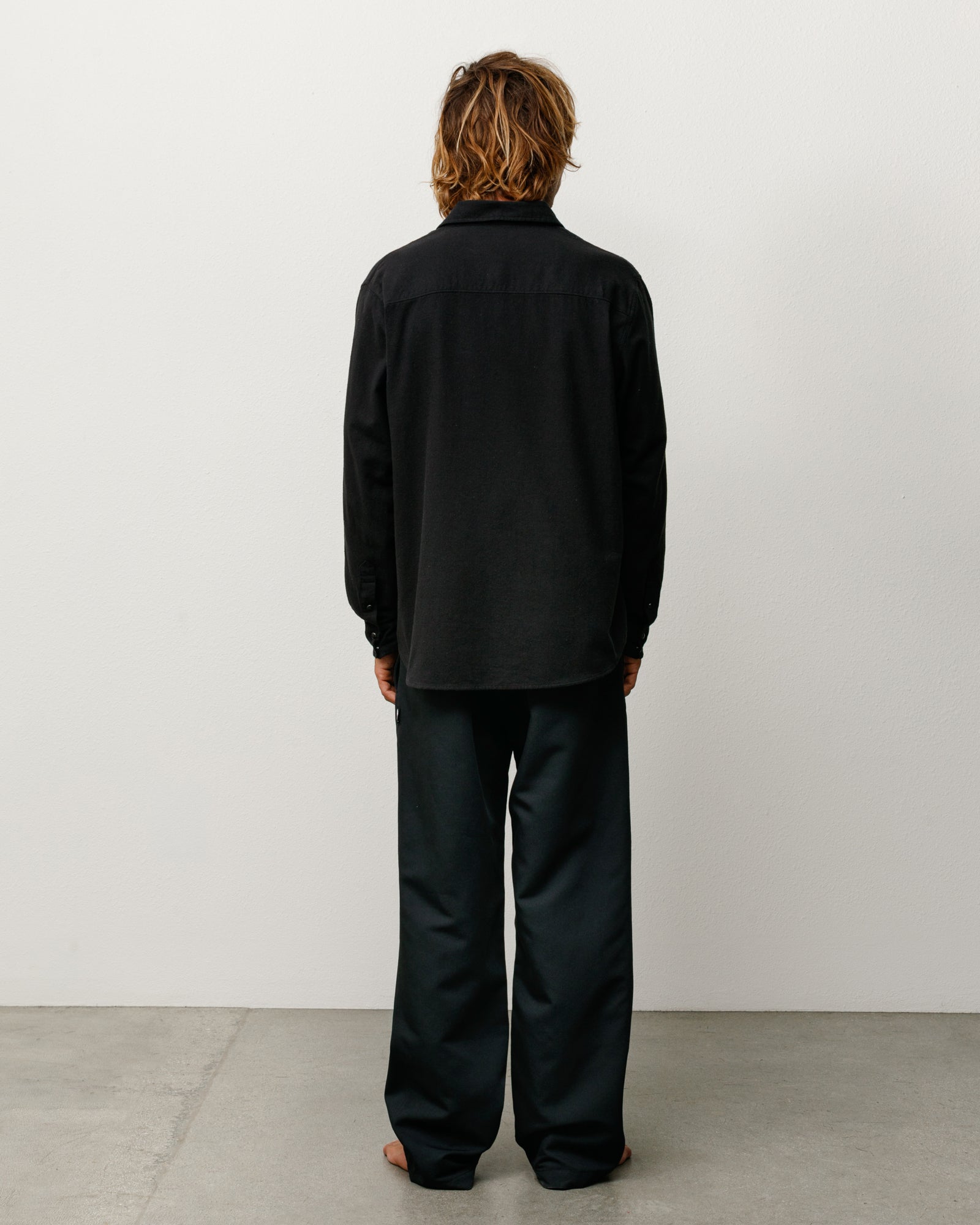 Cotton Silk Western Shirt in Black, long-sleeve back view on model