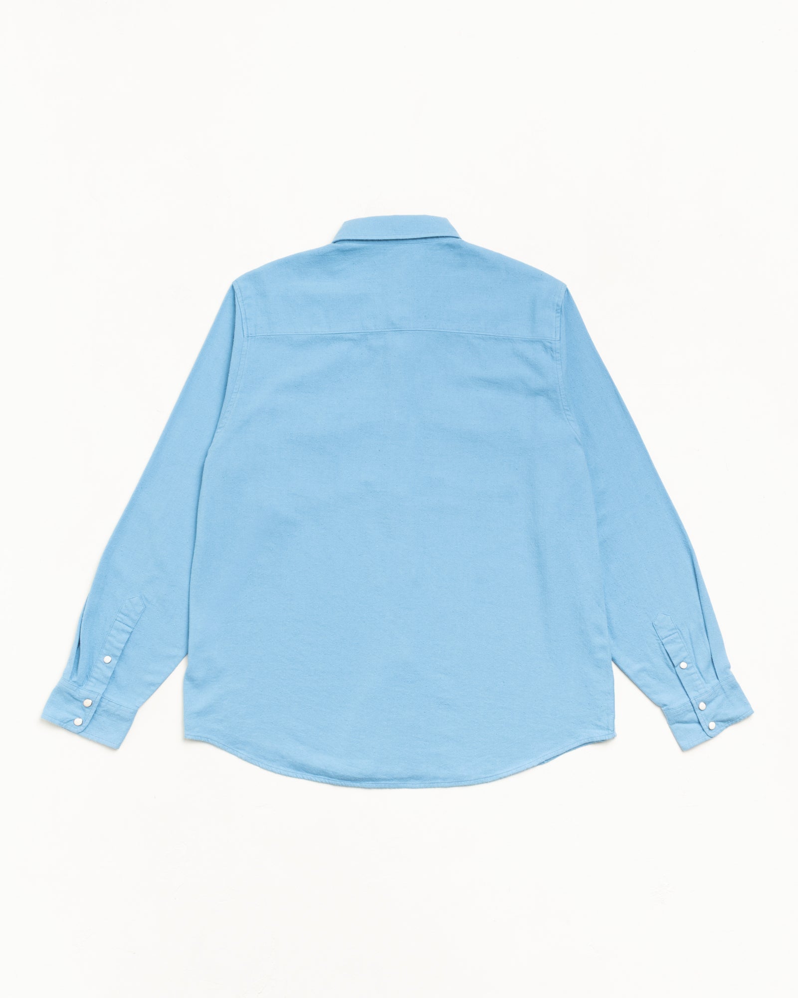 Cotton Silk Western Shirt in Blue, long sleeve back view