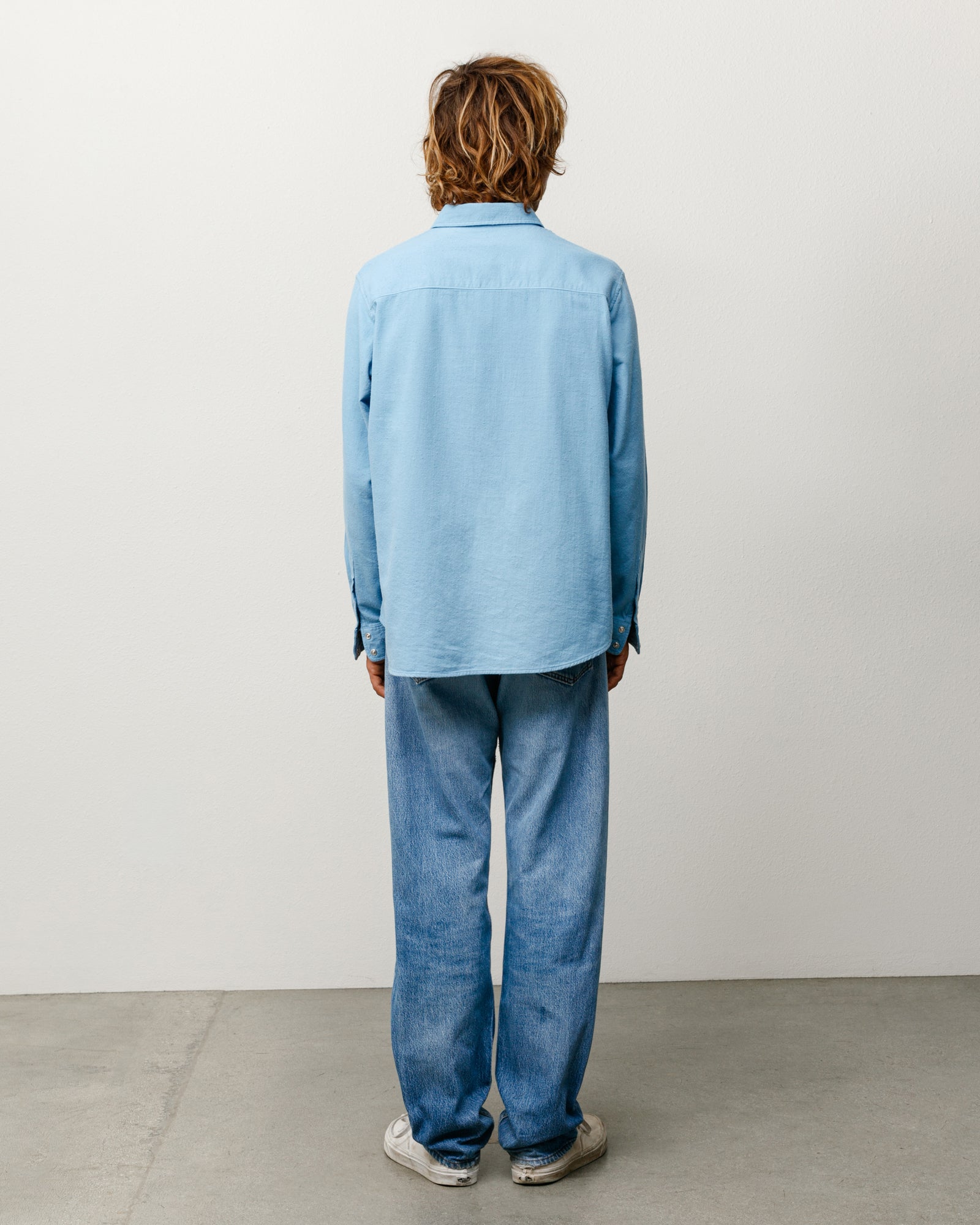Cotton Silk Western Shirt in Blue