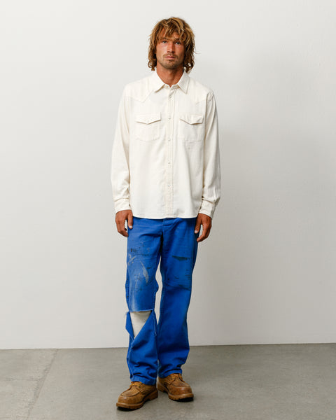 Cotton Silk Western Shirt in Off White