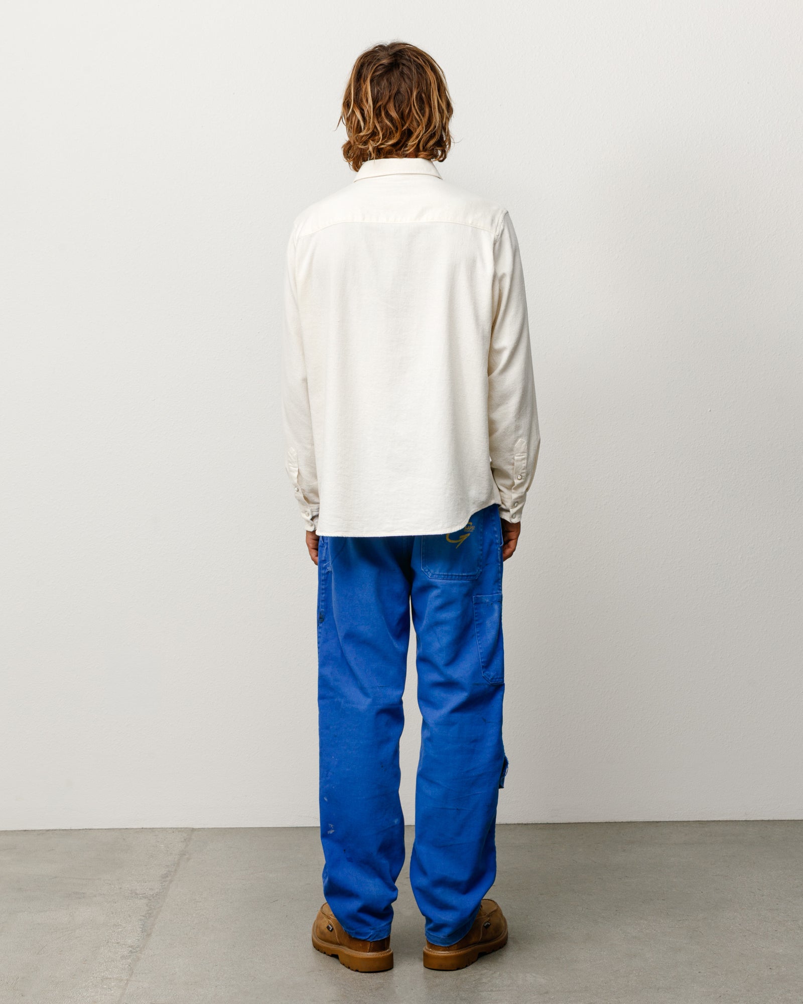 Cotton Silk Western Shirt in Off White, long-sleeve back view on model