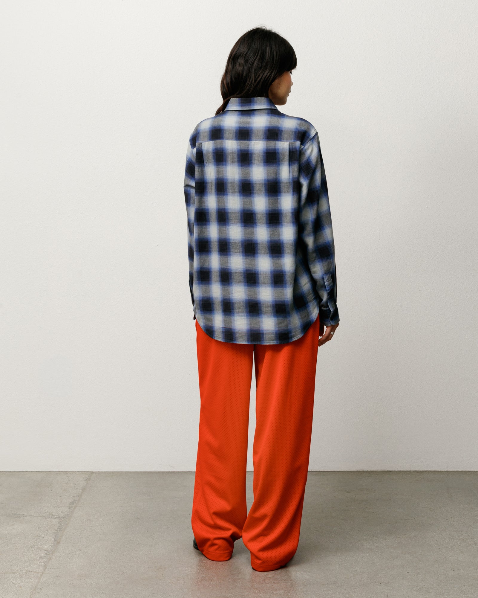 Beach Ombre Plaid Shirt Unisex Long Sleeve in Black