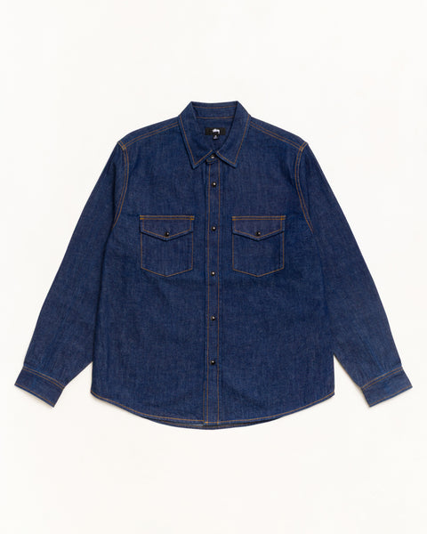 Denim Western Shirt Unisex Long Sleeve In Dark Denim