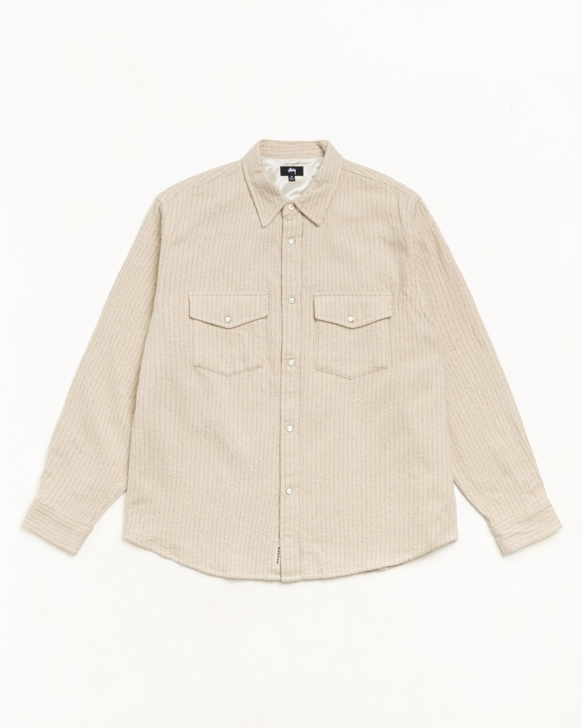 Brushed Wool Western Shirt Unisex Long Sleeve In Natural