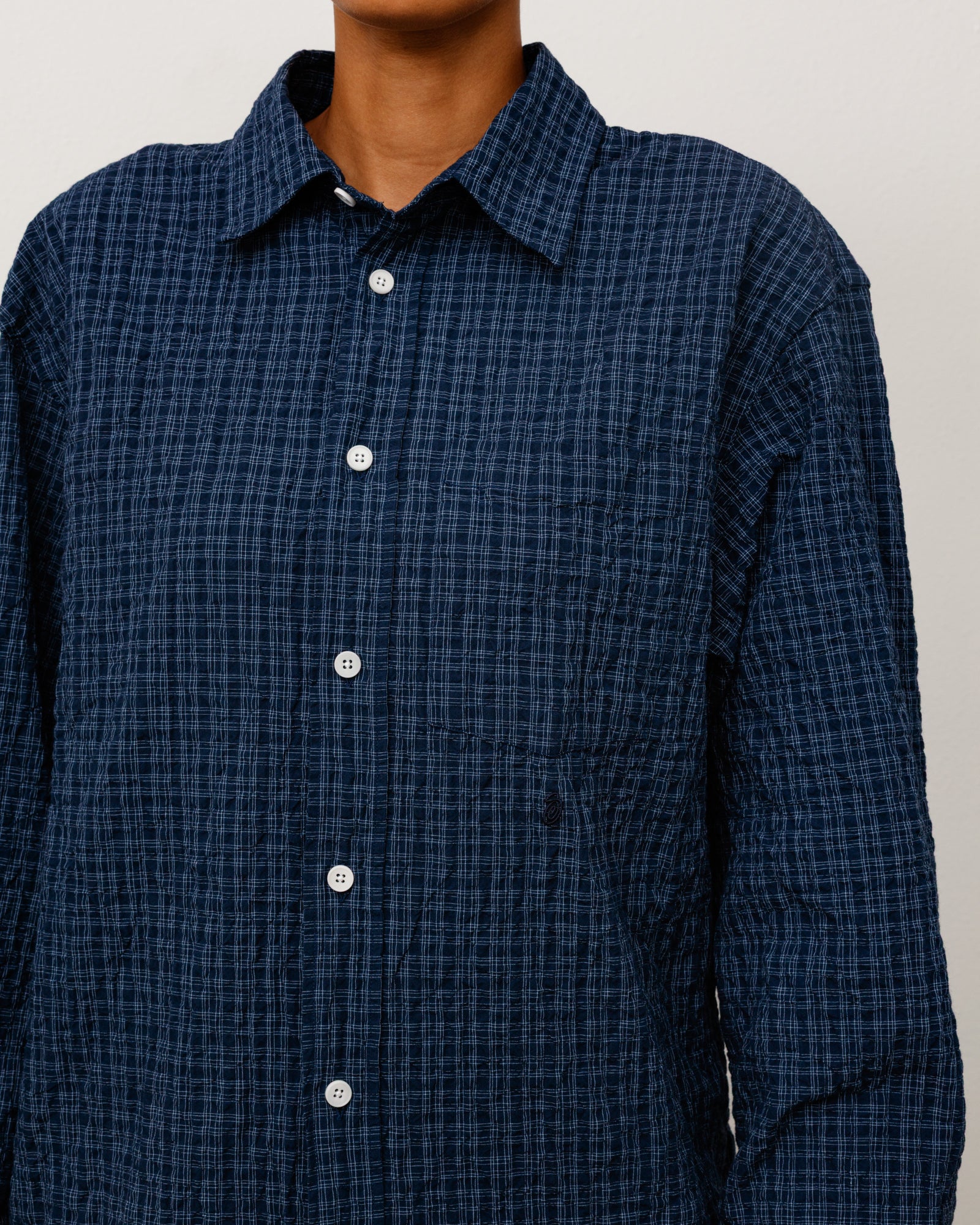 Standard Crinkle Shirt - Navy Check | Tops & Shirts | Stüssy