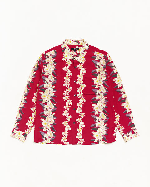 Hawaiian Floral Ls Shirt Unisex Long Sleeve In Red