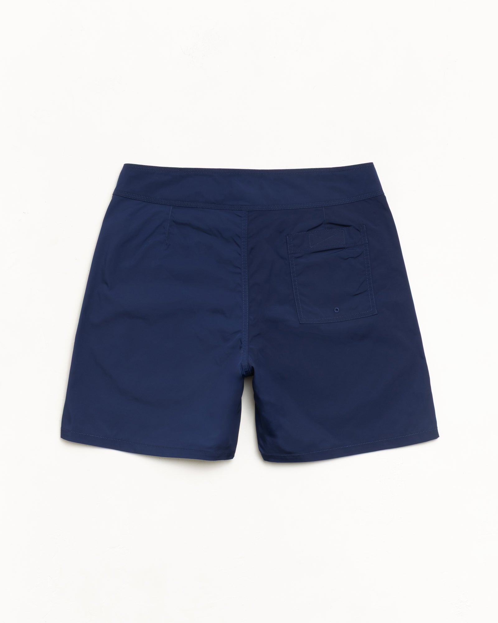 Coastal Board Short in Blue, back view with rear patch pocket