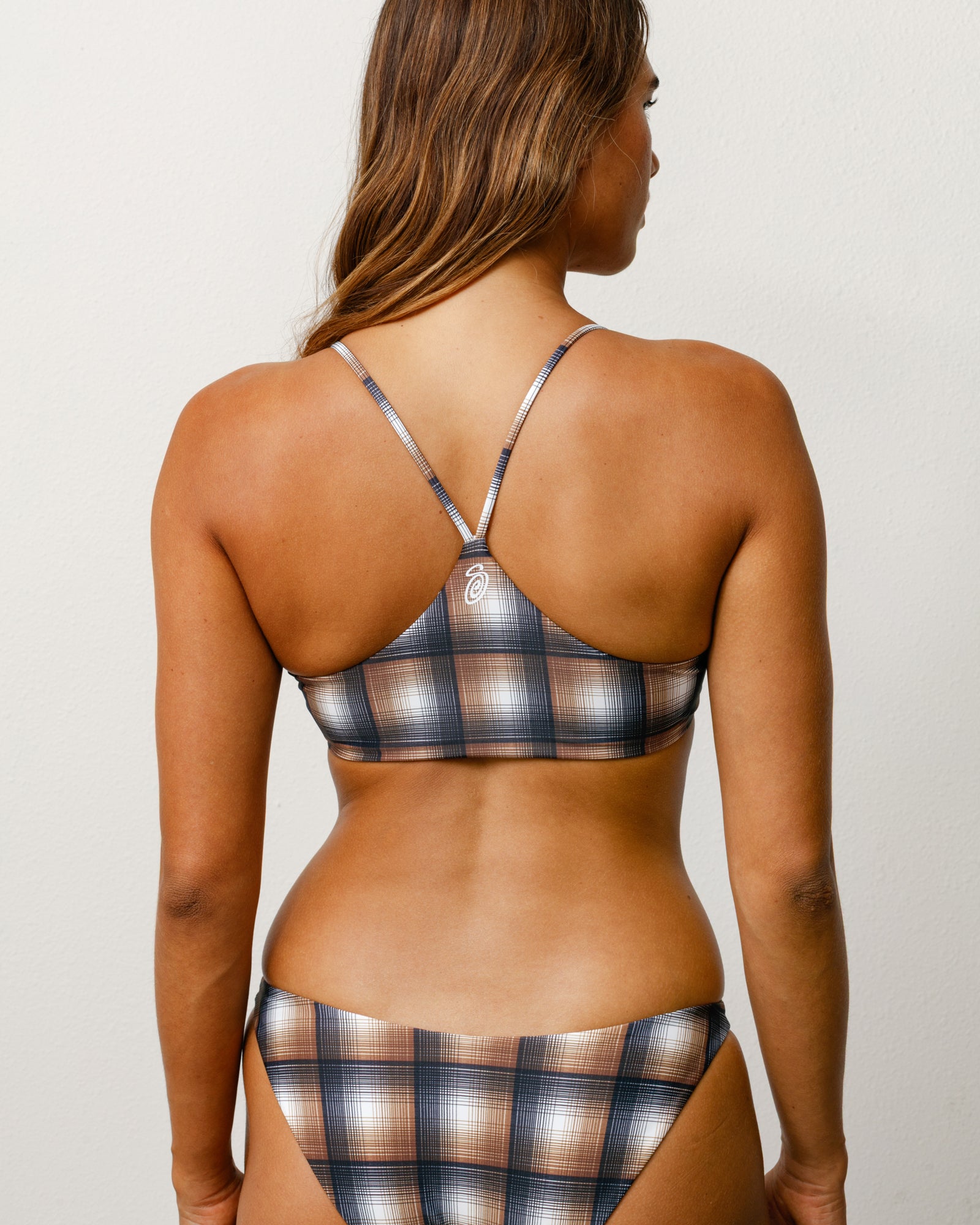 Halter Bikini Top Womens Sleeveless In Brown Plaid
