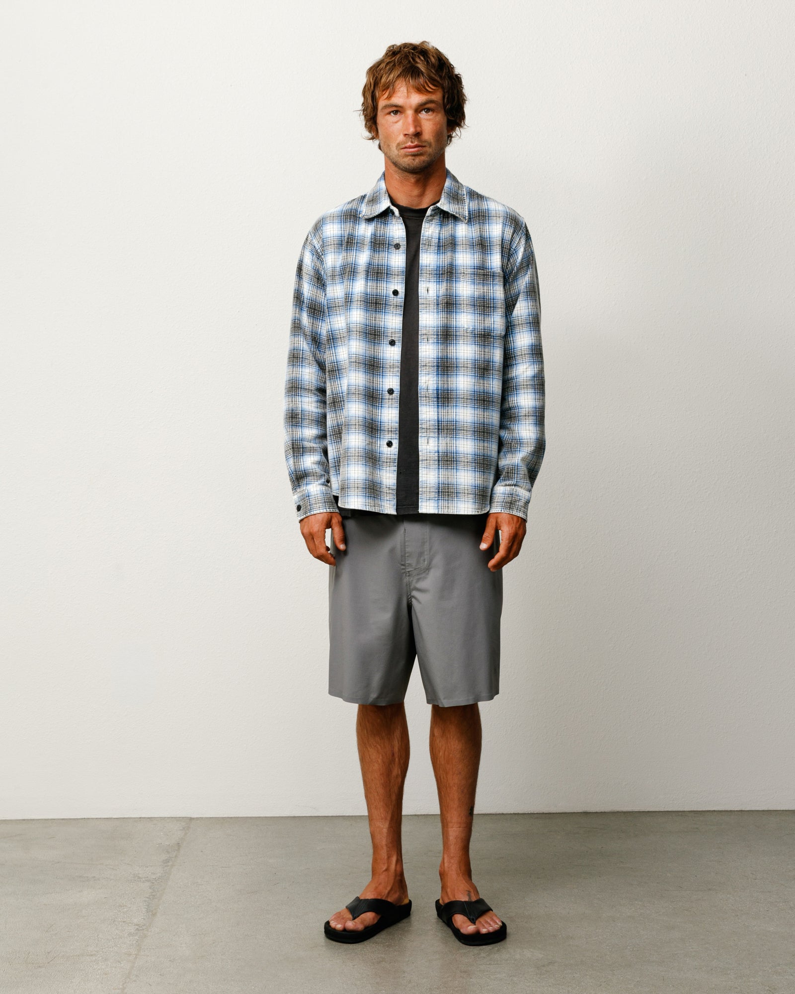 Peak Board Short unisex boardshort in grey stretch nylon with laced drawcord