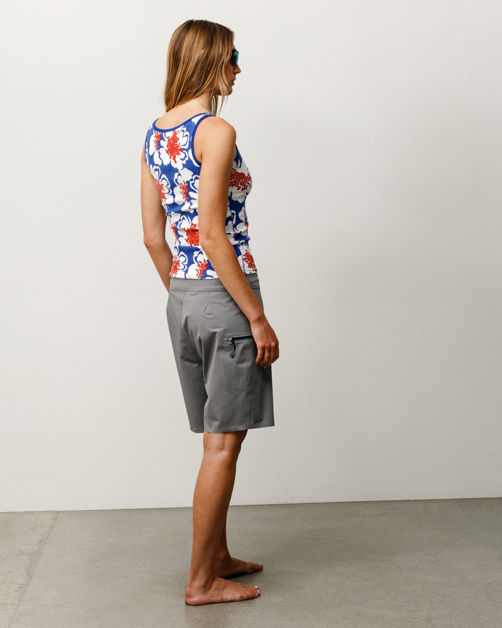 Peak Board Short shorts in the color Grey, unisex stretch nylon with tonal logo and side zip pocket