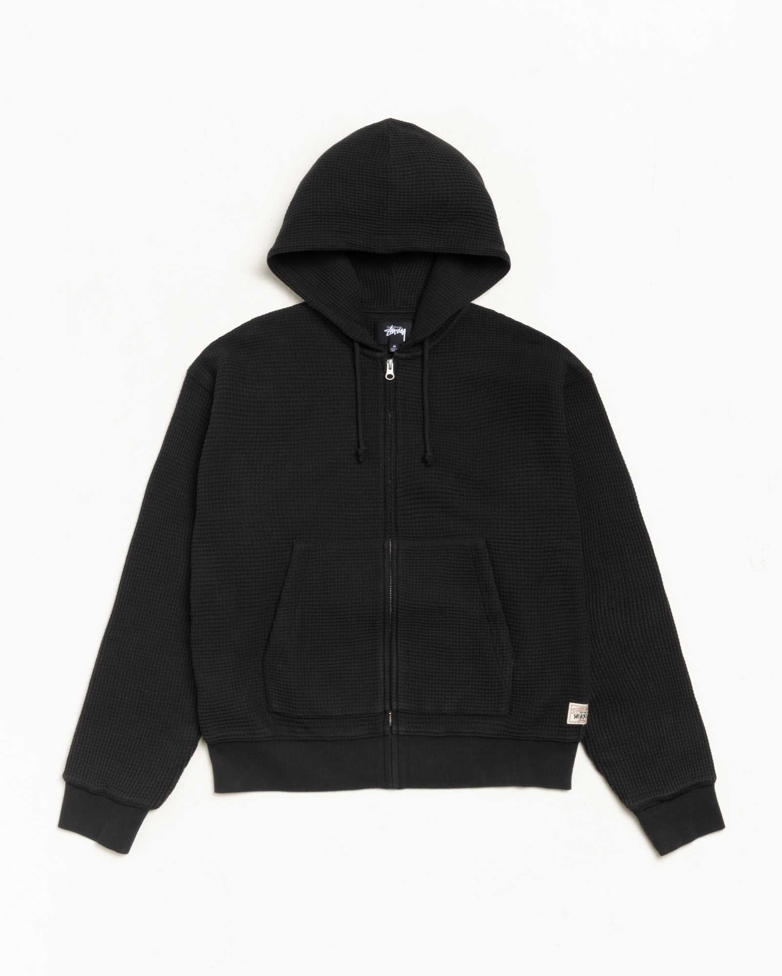 Double Layer Waffle Zip Hoodie – Black | Tops | Stüssy