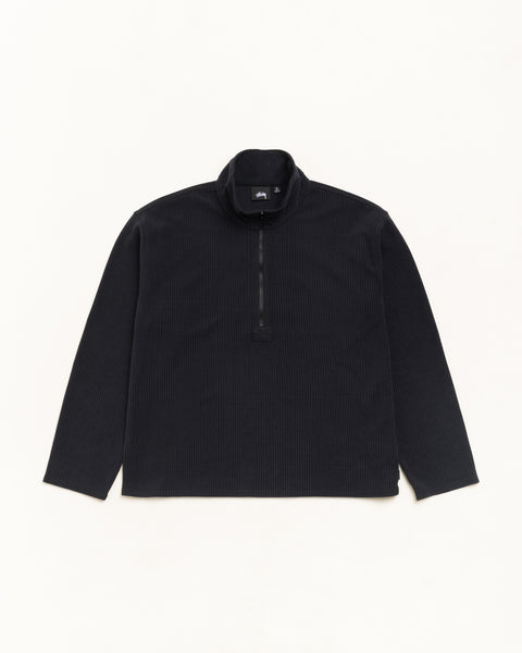 Textured Zip Mock Unisex Long Sleeve In Black