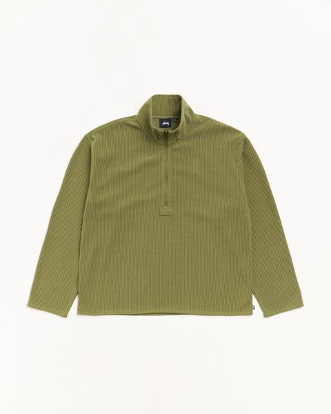 Textured Zip Mock Unisex Long Sleeve In Olive