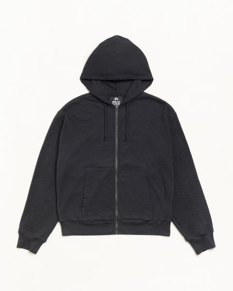 Lightweight Thermal Zip Hoodie in Faded Black
