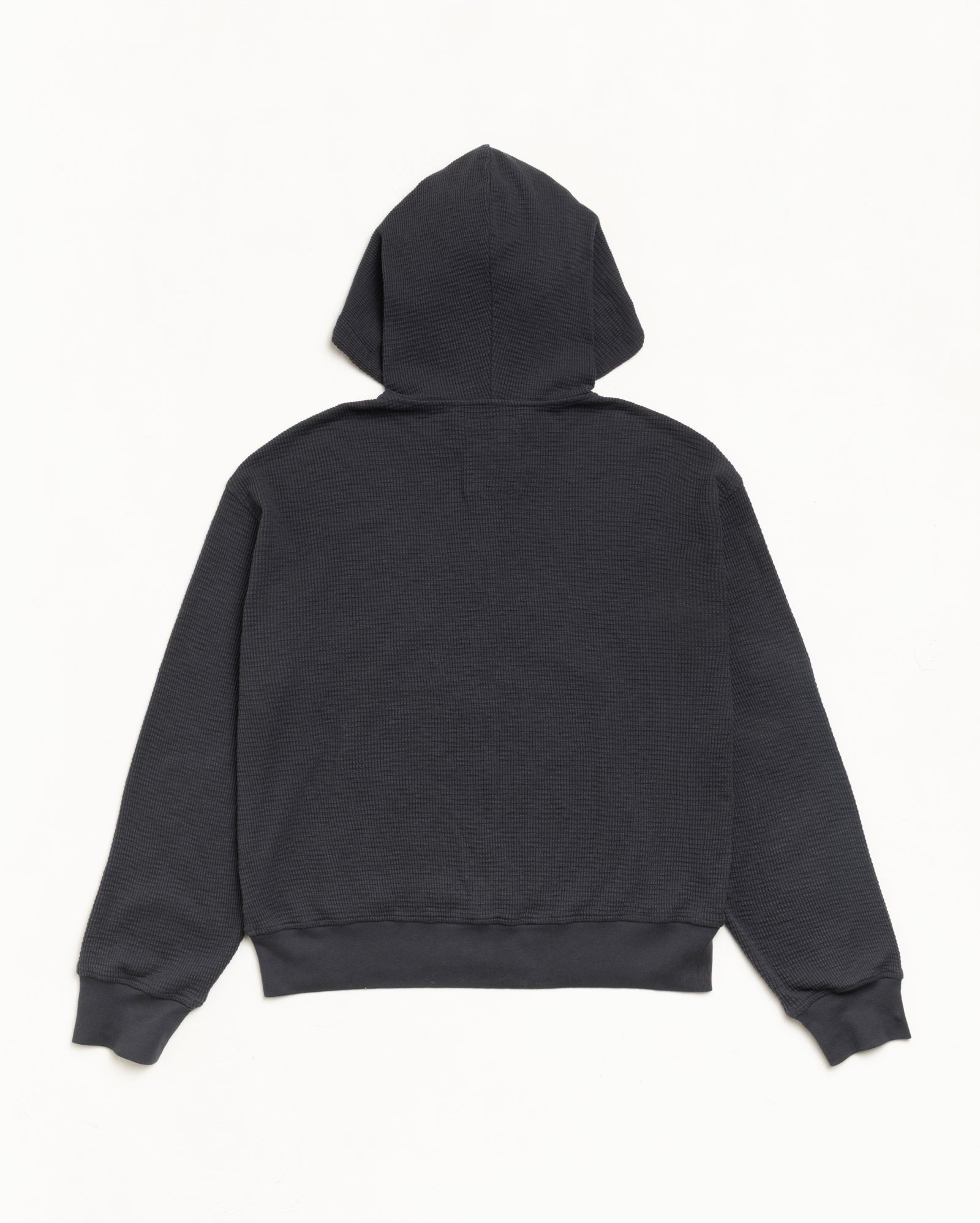 Lightweight Thermal Hoodie in Faded Black, waffle-knit cotton back view