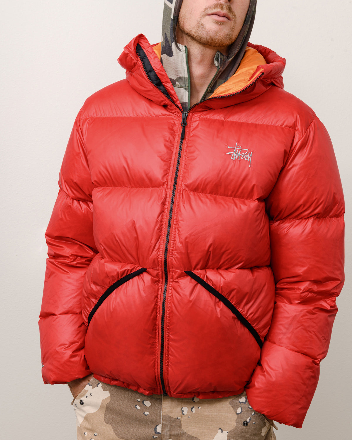 Micro Ripstop Down Parka Unisex Long Sleeve In Red