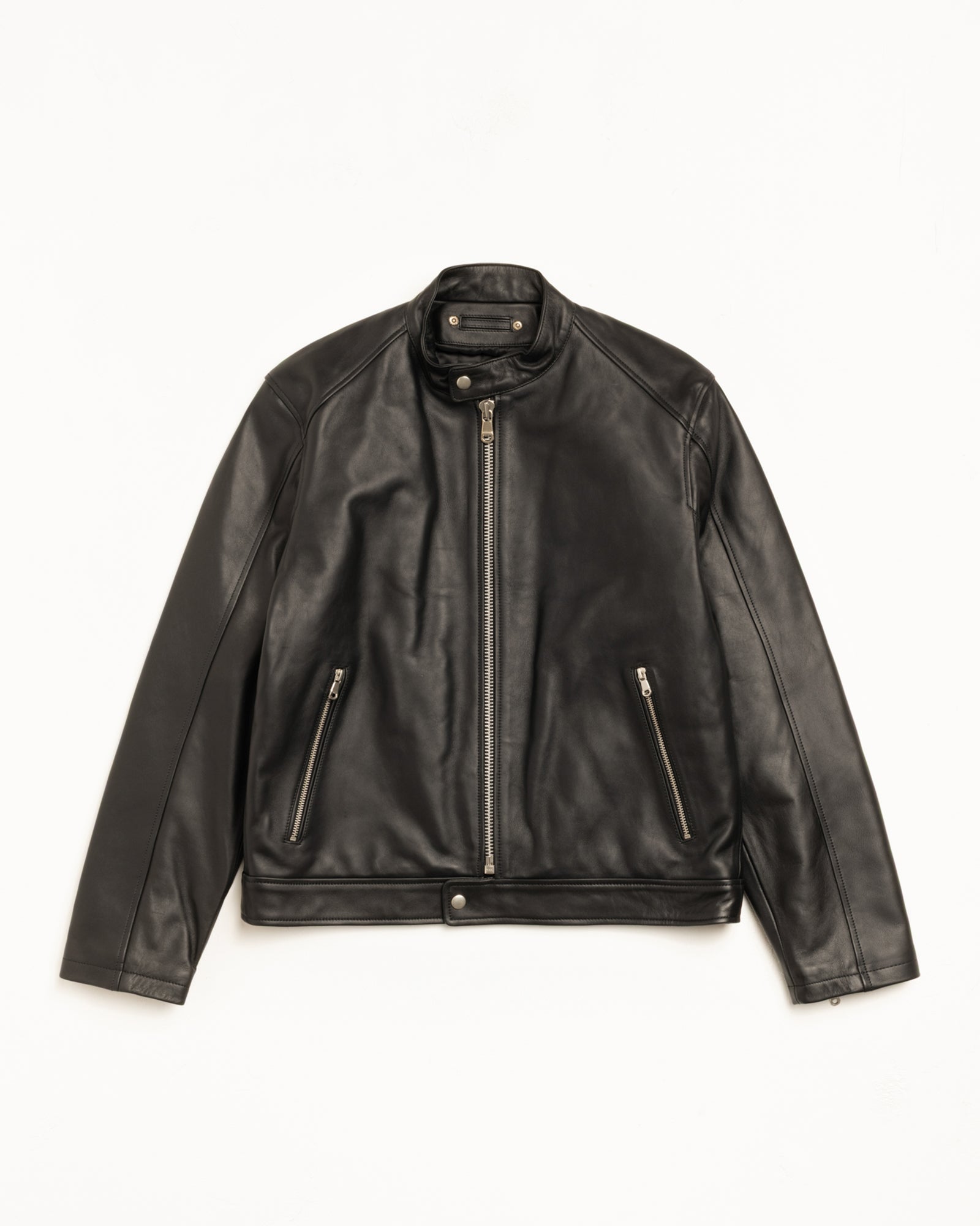 Cafe Racer Jacket Leather Mens Long Sleeve In Black
