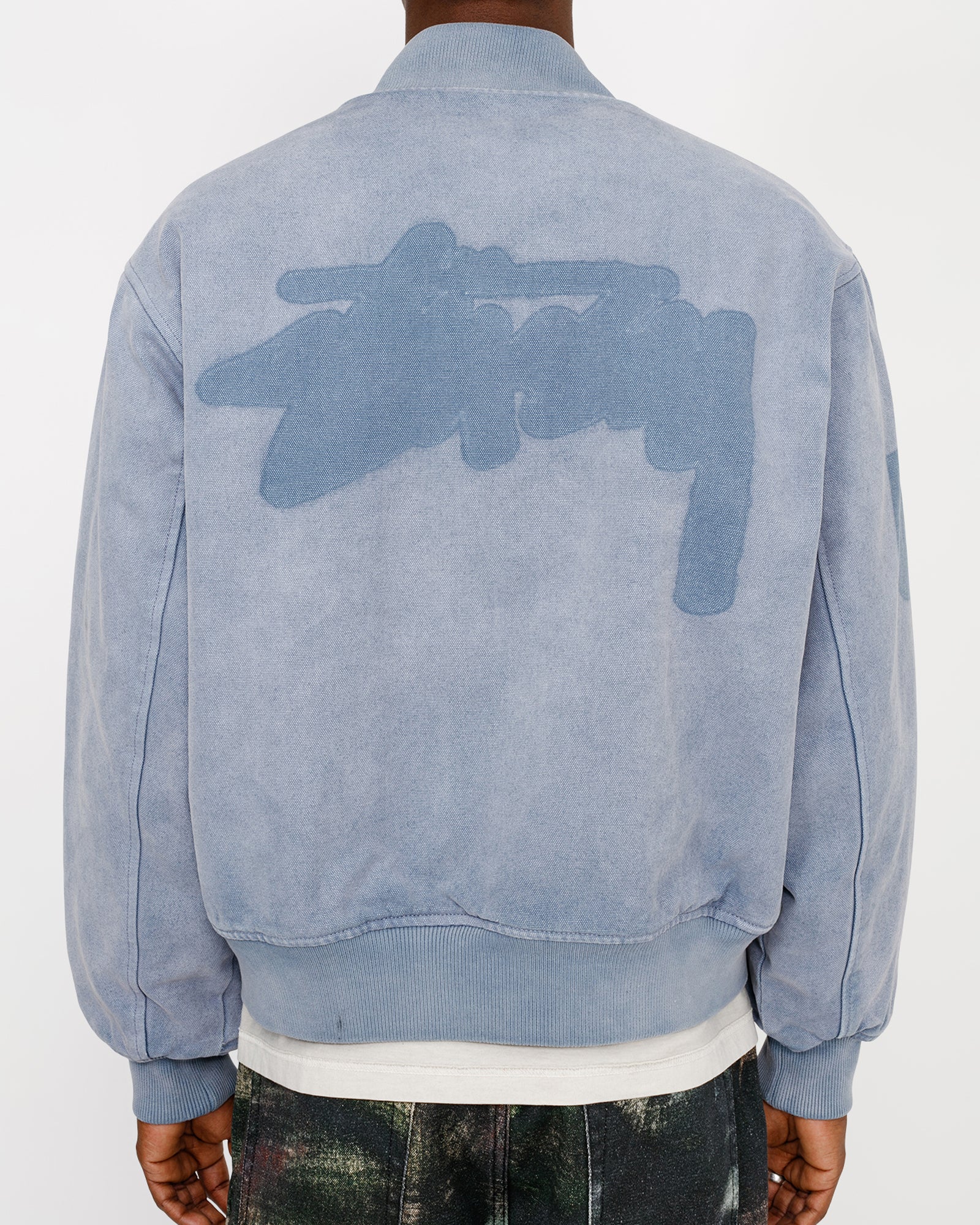 Ghost Logo Canvas Varsity Jacket in blue – Stüssy
