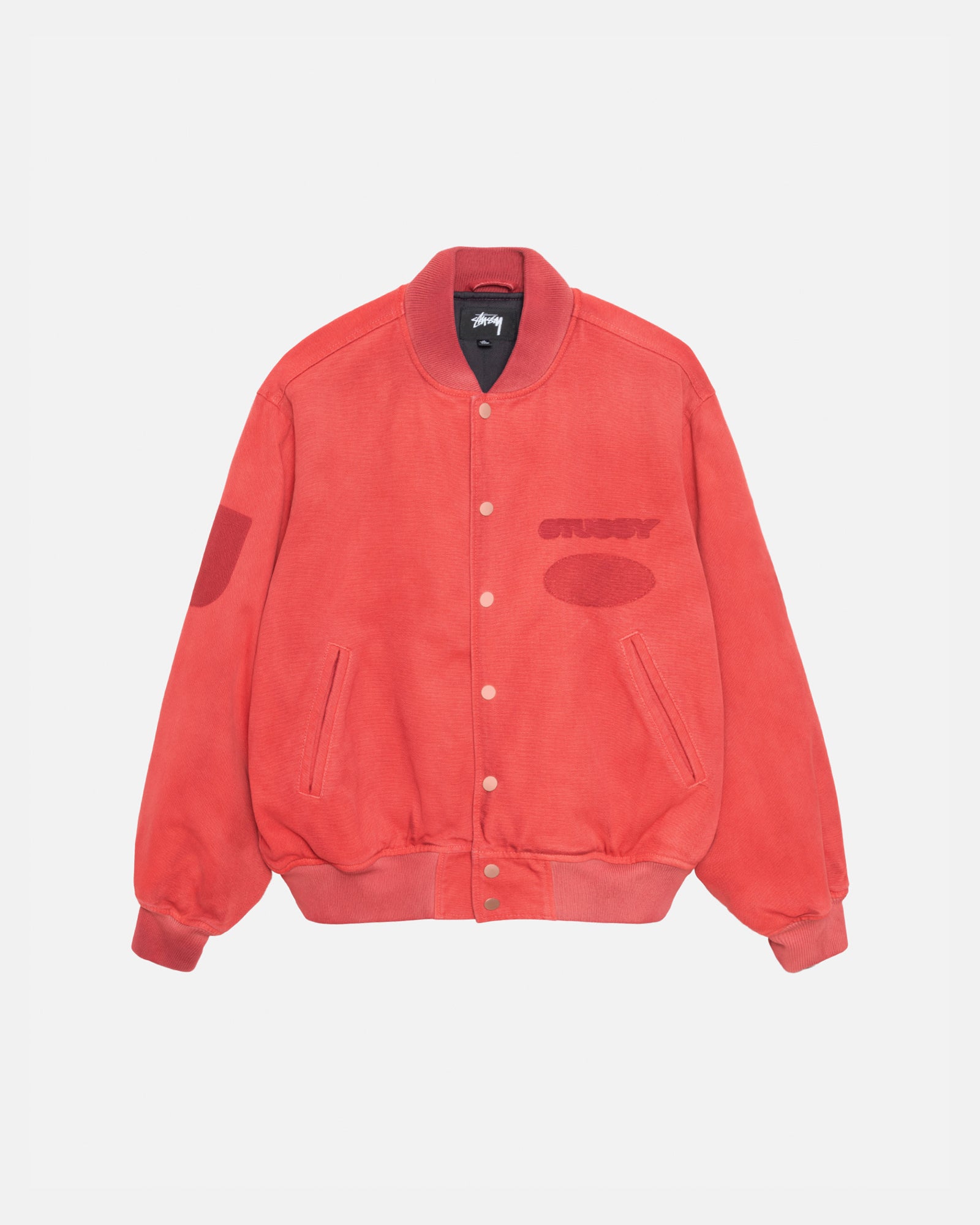 Ghost Logo Canvas Varsity Jacket in red – Stüssy