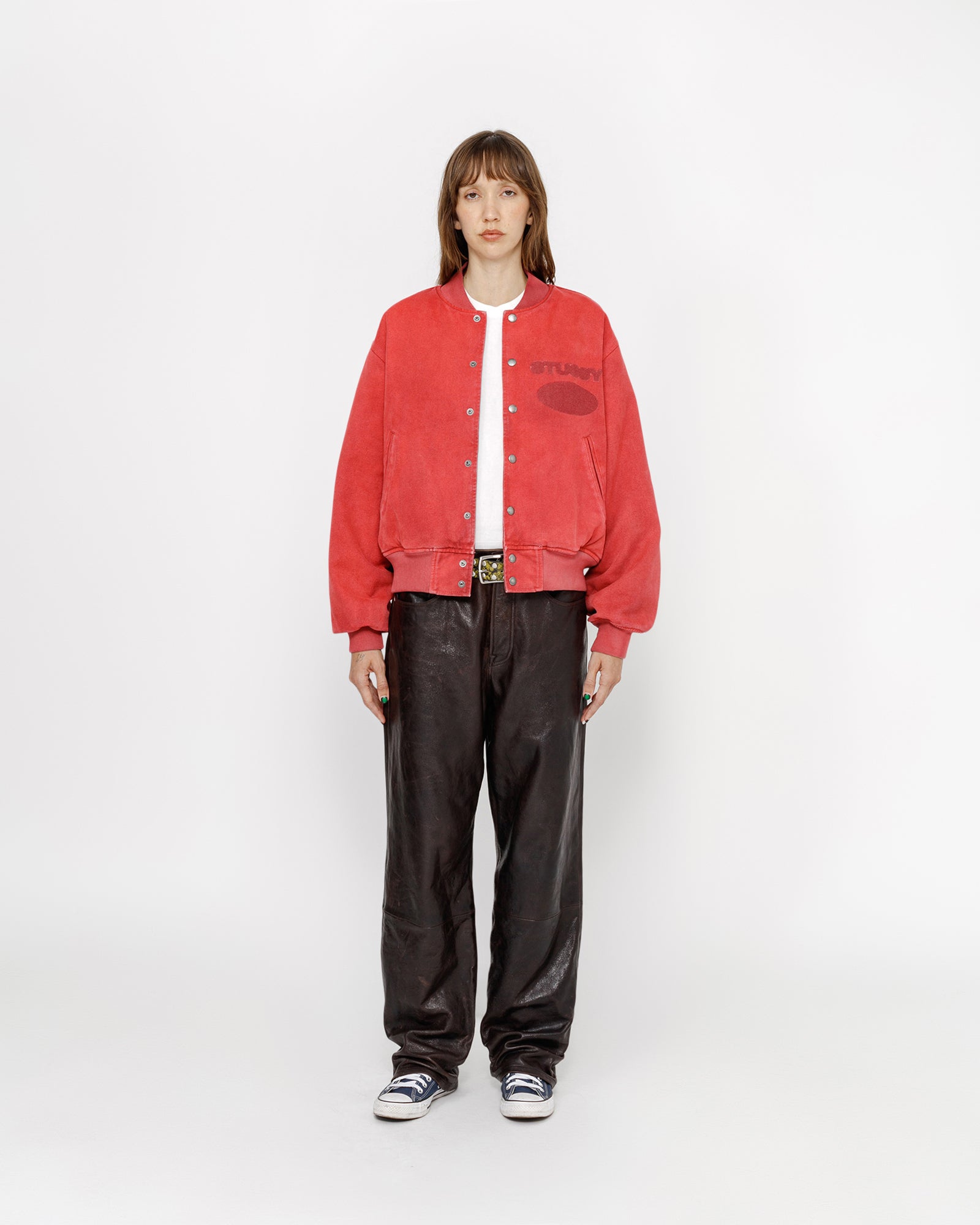Ghost Logo Canvas Varsity Jacket in red – Stüssy