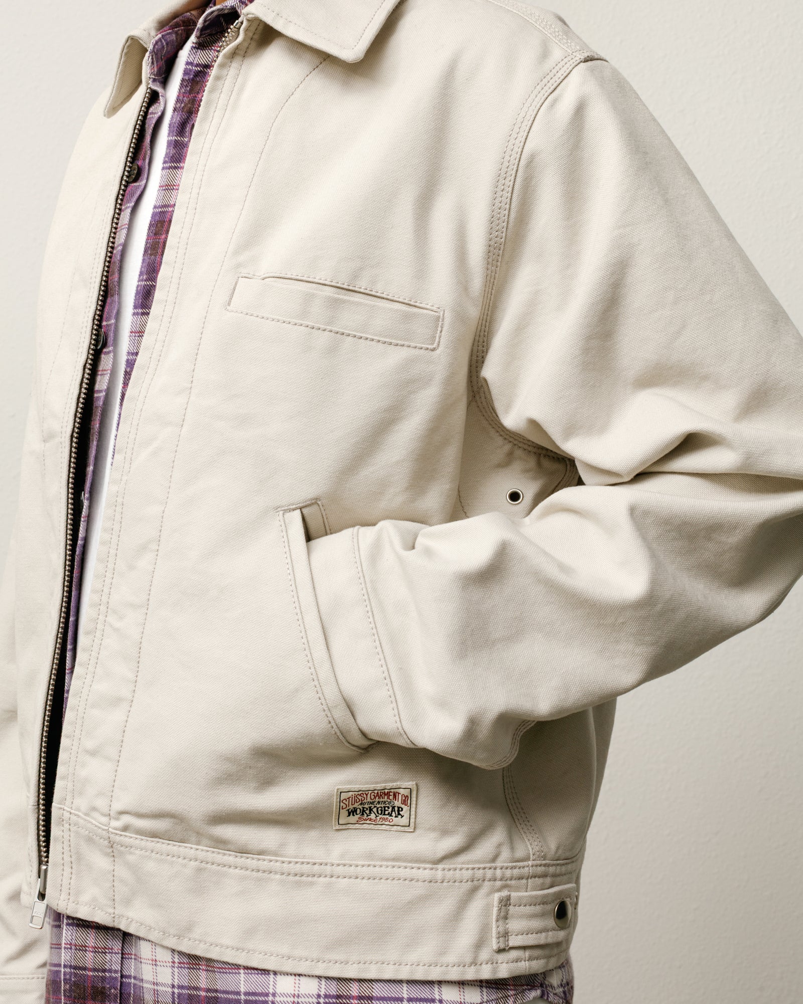 Work Jacket Collared Mens Long Sleeve In Stone