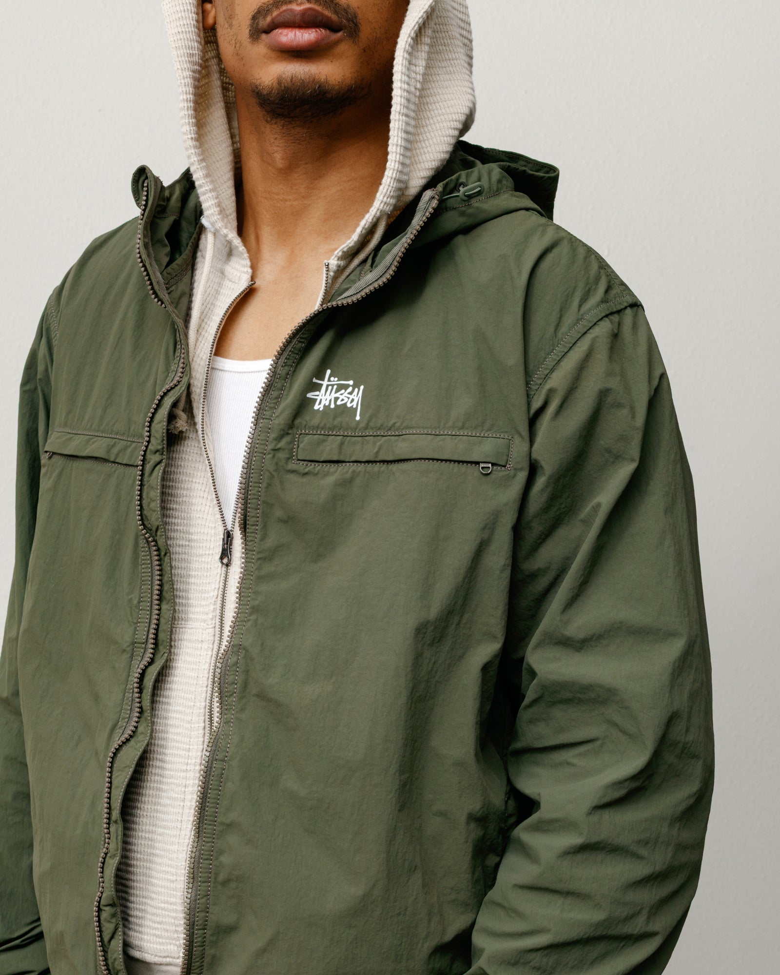 Lightweight Hooded Jacket Unisex Long Sleeve In Olive