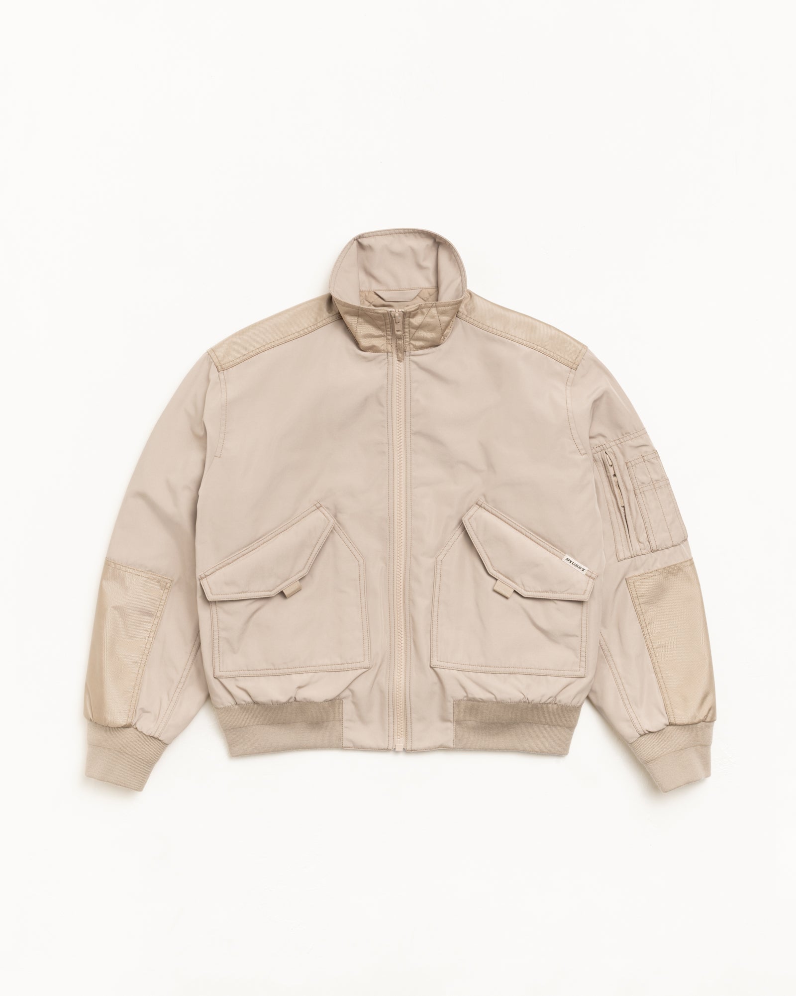 Mock Neck Flight Bomber Mens Long Sleeve In Khaki