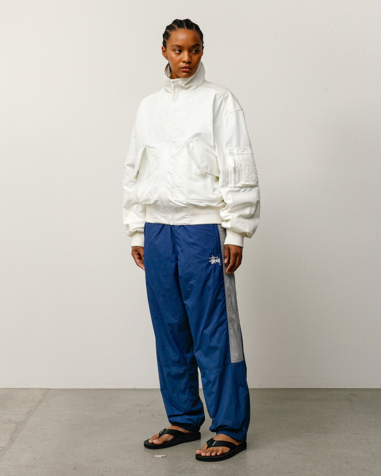 Mock Neck Flight Bomber – White | Outerwear | Stüssy