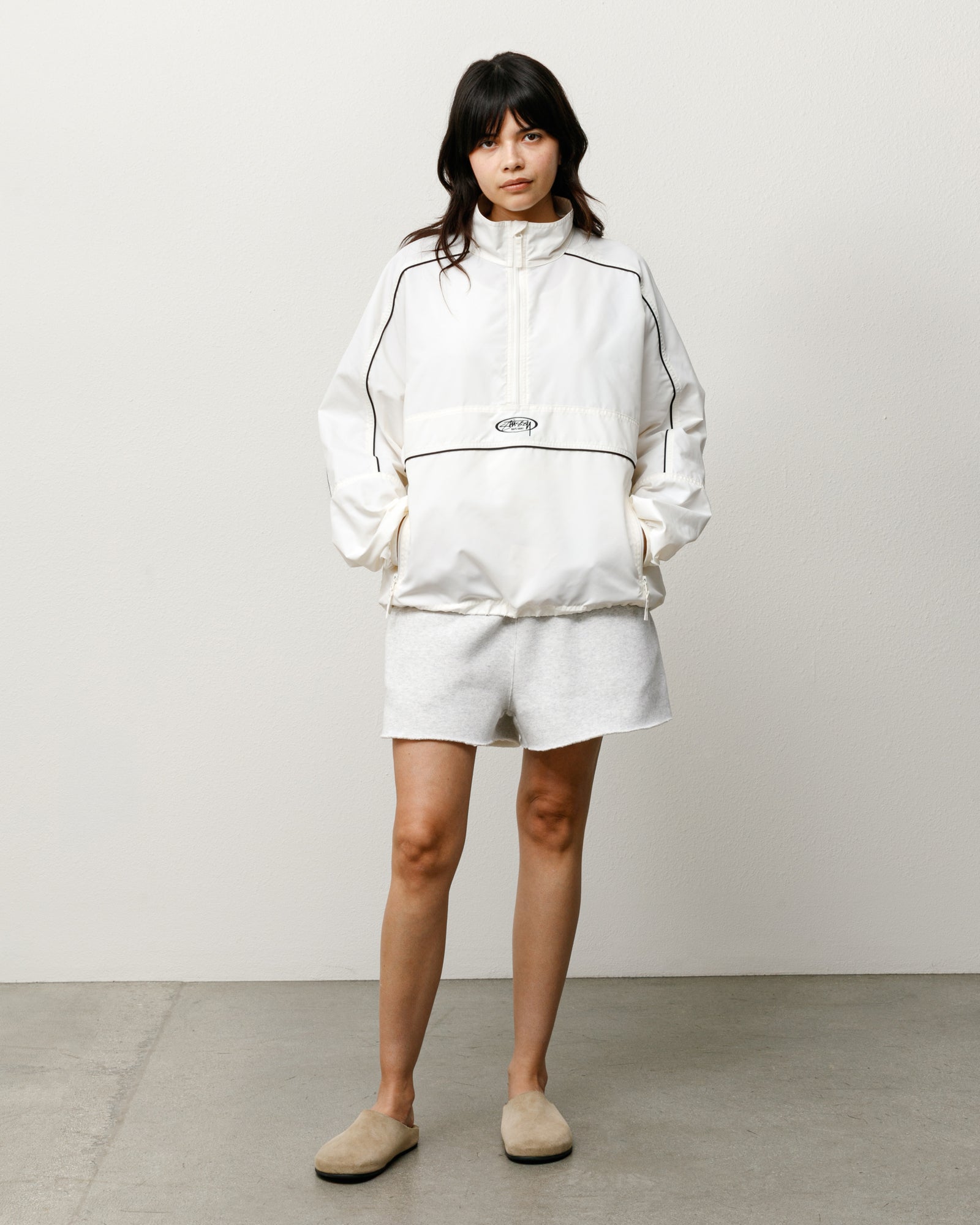 Lightweight Pullover Jacket Unisex Long Sleeve In White