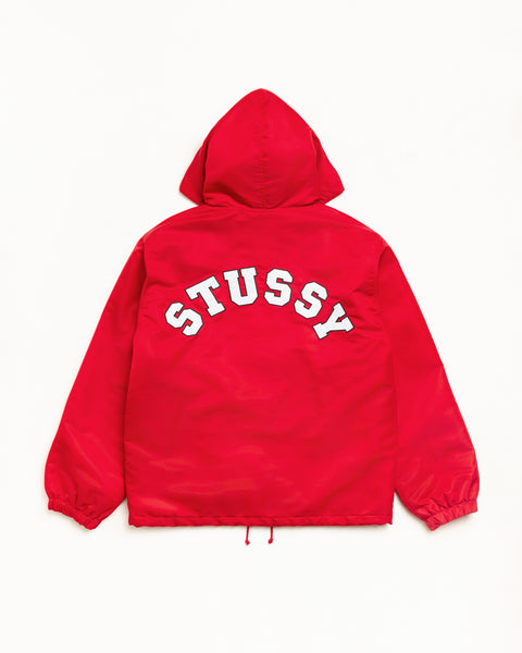 Hooded Coaches Jacket Unisex Long Sleeve In Red