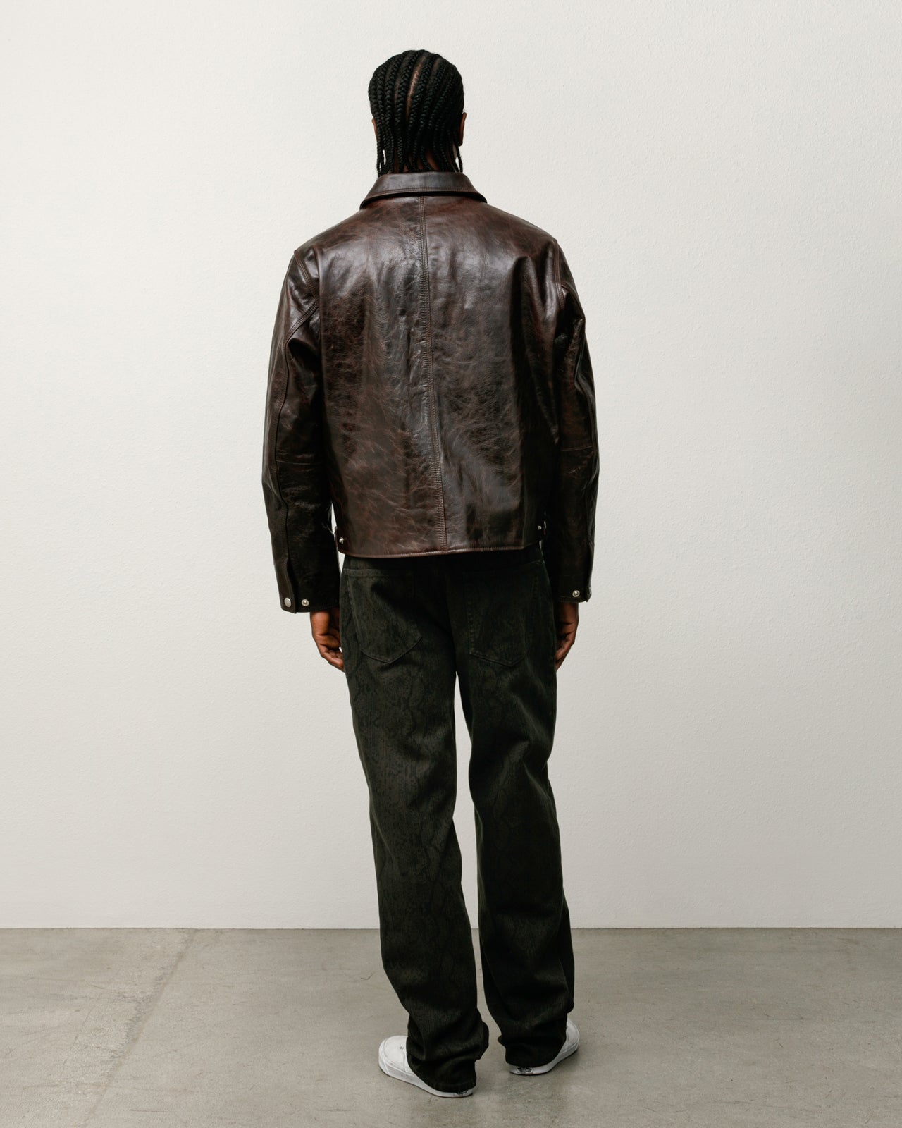 Garage Jacket Leather Mens Long Sleeve In Dark Brown