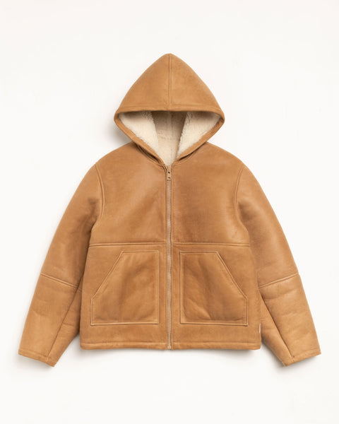 Shearling Hooded Jacket Mens Long Sleeve In Tan